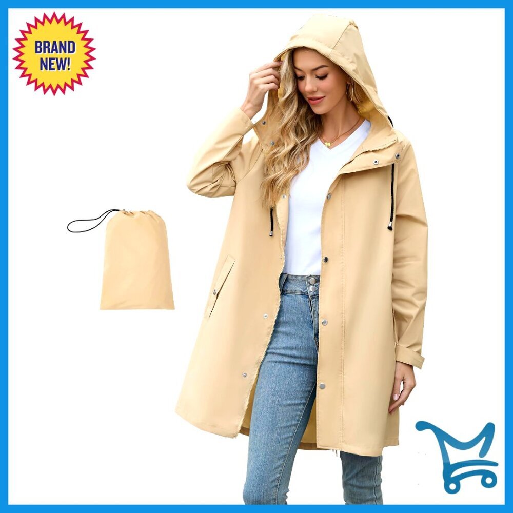 Packable Waterproof Rain Jacket with Hood Windbreaker Trench Coat Women's S-2XL